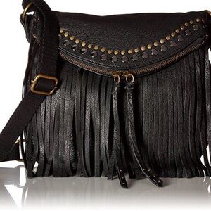 The Sak Silverlake Black Leather Fringe Purse Country Western Rodeo Festival NWT